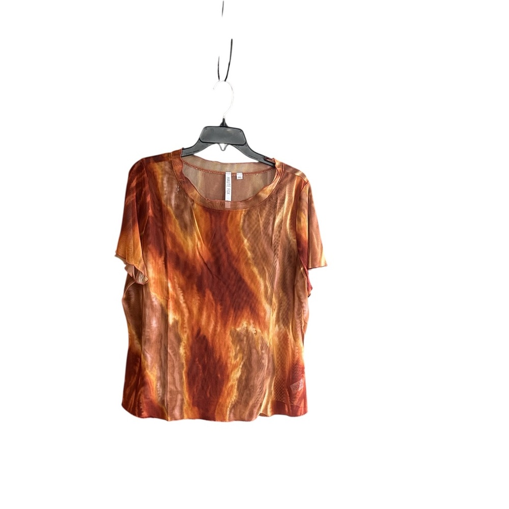 Haute Fox burnt orange tan brown lava tie-dye design mesh top crew neck Sz 3X